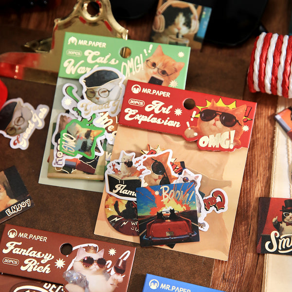 30PCS The Life Art of Cats Series sticker