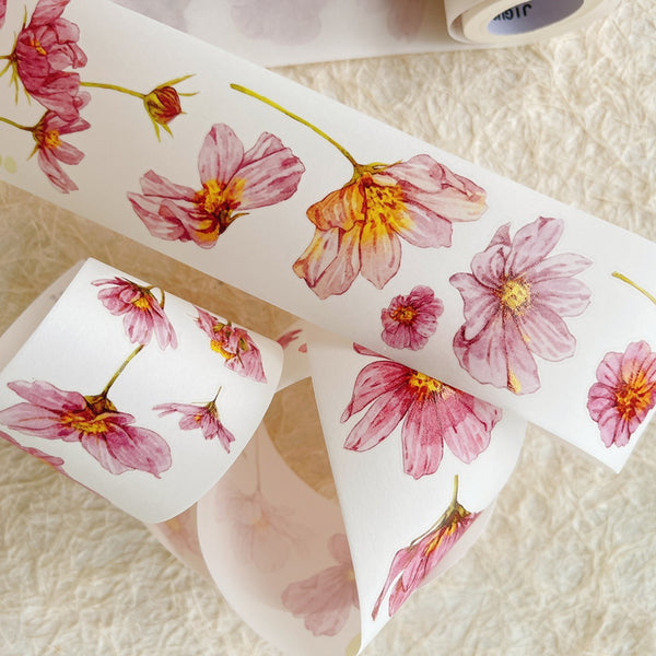 Whole Roll 5cm*5m Red mulberry flower Die Cutting Washi/PET/Fog PET Tape