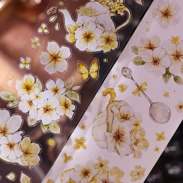 Whole Roll 6.5cm*6m The flower in the cup Die Cutting Washi/PET/Shell Light PET Tape