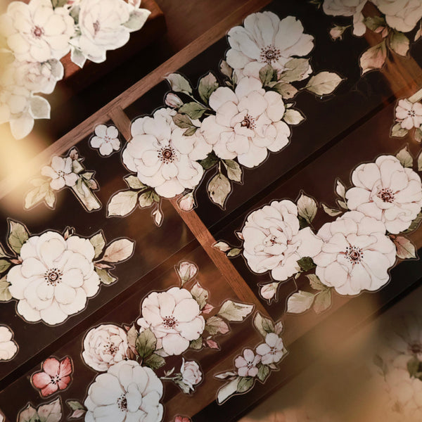 Whole Roll 5.2cm*5m Moonlight Rose Die Cutting Washi/PET/Shell Light PET Tape