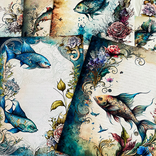 16PCS Fish border background paper