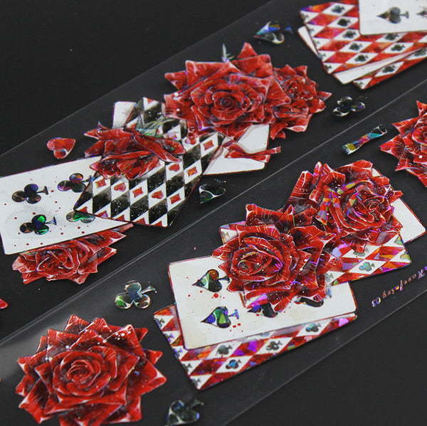 Whole Roll 6.5cm*10m Red rose Spades collection PET glass light tape