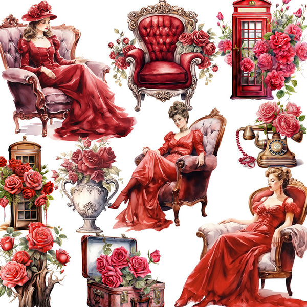 12PCS Vintage Victoria in red sticker
