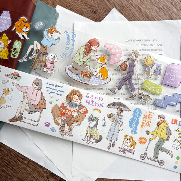 Whole Roll 7.5cm*5m Cute Pet Time Die Cutting Washi/PET/Fog PET Tape