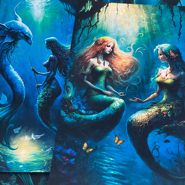 8PCS Deep sea mermaid background paper