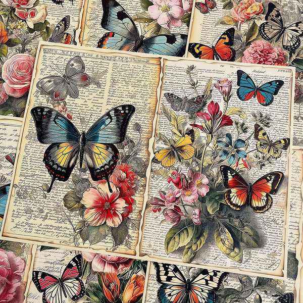 10PCS Vintage butterfly insect background paper