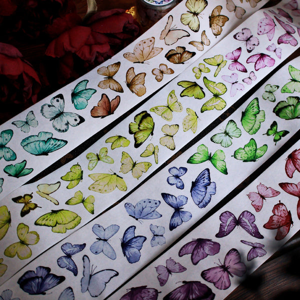 Whole Roll 5cm*4m Watercolor butterfly Die Cutting Washi/Shell Light PET Tape