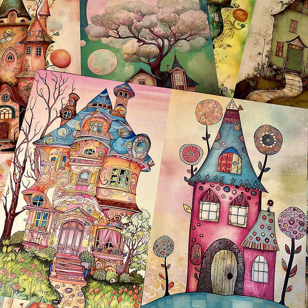 10PCS Wizard house building background paper