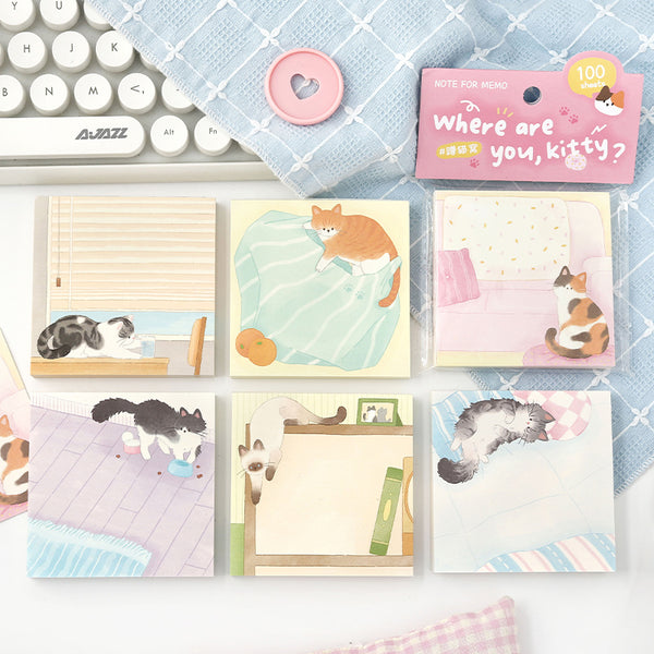 100PCS Where Did the Cat Go Series note paper