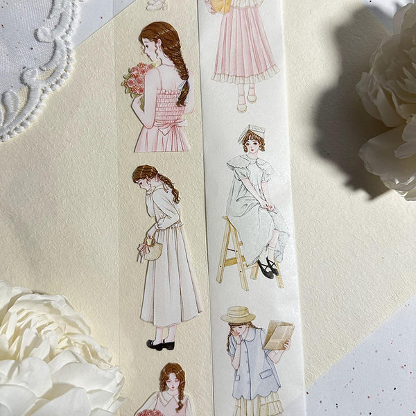 Whole Roll 4.5cm*5m Girls With Flowers Ⅲ Washi/PET Tape