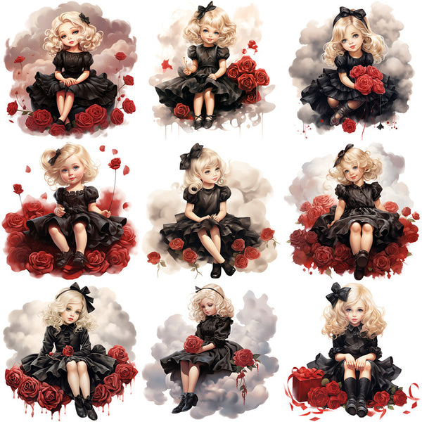 12PCS Vintage Rose Girl sticker