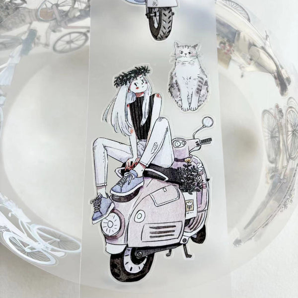 Whole Roll 6.5cm*5m Ride bike to chase the wind Die Cutting Washi/Fog PET Tape
