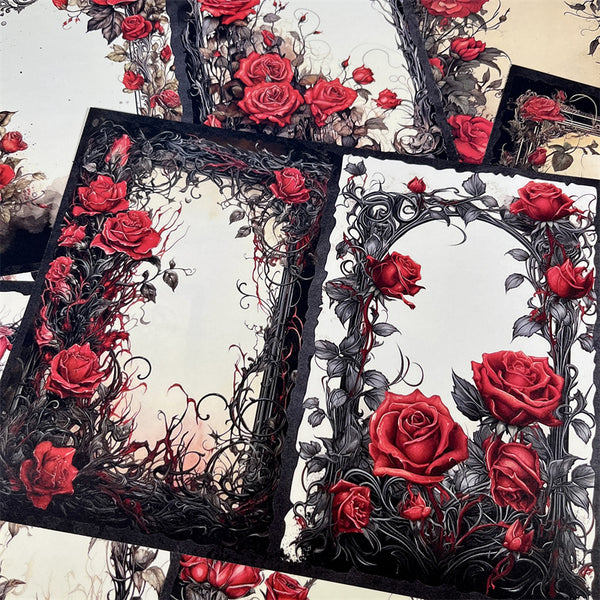 10PCS Dark Gothic red rose background paper