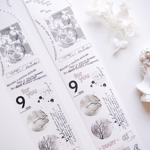 5cm*100cm Sepia letters Washi/Fog PET Tape