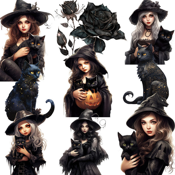 12PCS Halloween Black Cat Witch sticker