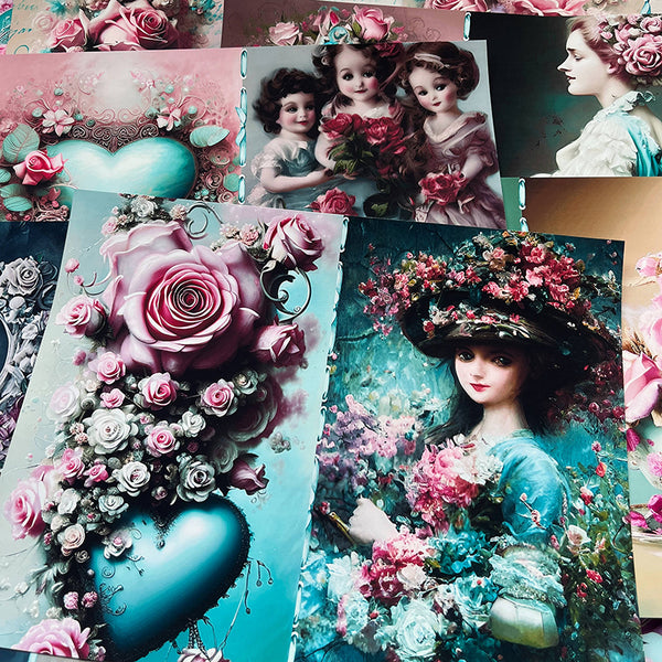 15PCS Retro romantic Baroque flower girl background paper