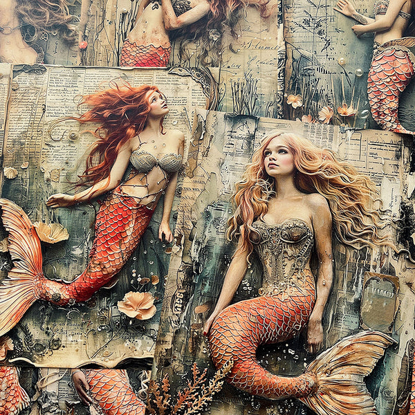 16PCS Vintage mermaid background paper