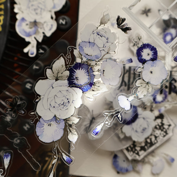 6.5cm*120cm Blue Window flowers Die Cutting Washi/PET/Shell Light PET Tape