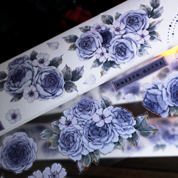 Whole Roll 5.5cm*5m Celadon flower Die Cutting Washi/PET Tape