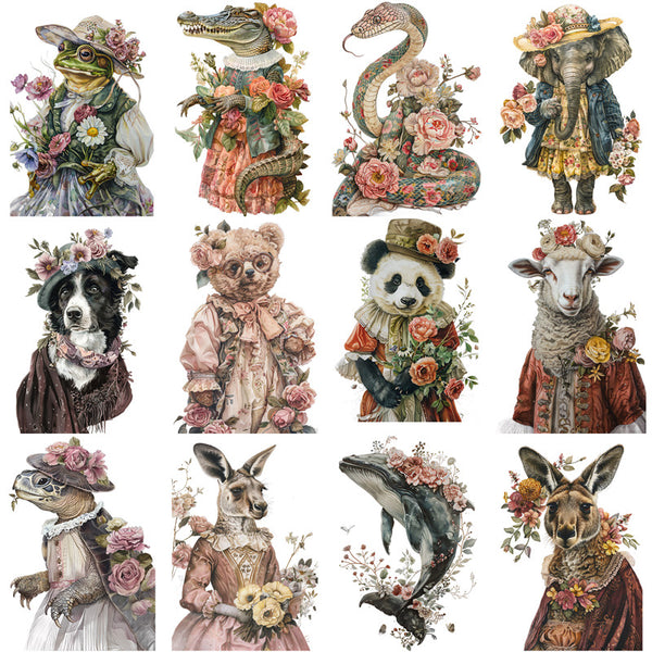 16PCS Vintage flower animal sticker