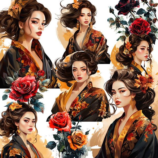 12PCS Rose kimono girl sticker