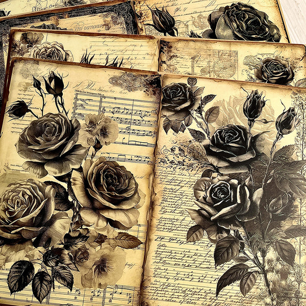 10PCS Vintage dark rose background paper