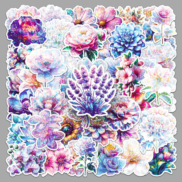 50PCS Laser colorful flowers Sticker