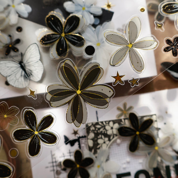 Whole Roll 4cm*6m Nocturne Little Flower Die Cutting Gold Stamping Washi/PET Tape