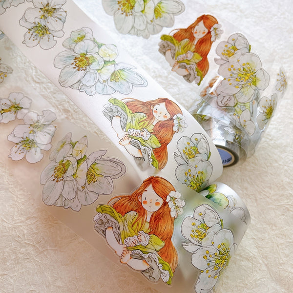 Whole Roll 6cm*5m Pear flower white Washi/PET/Fog PET Tape