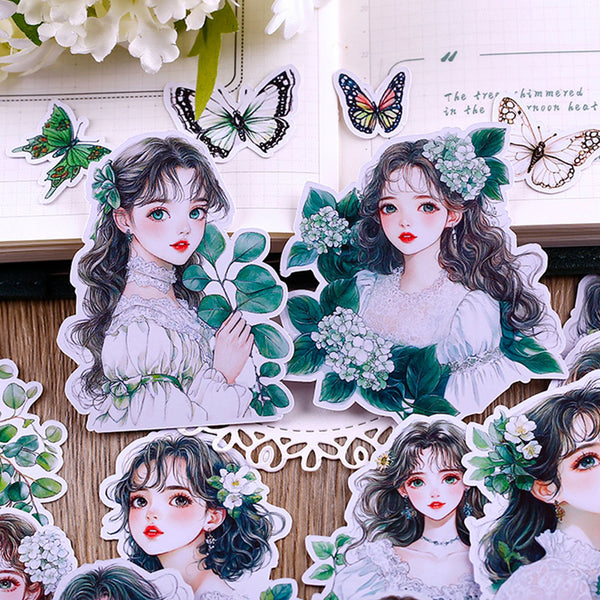 22PCS Green leaf girl sticker