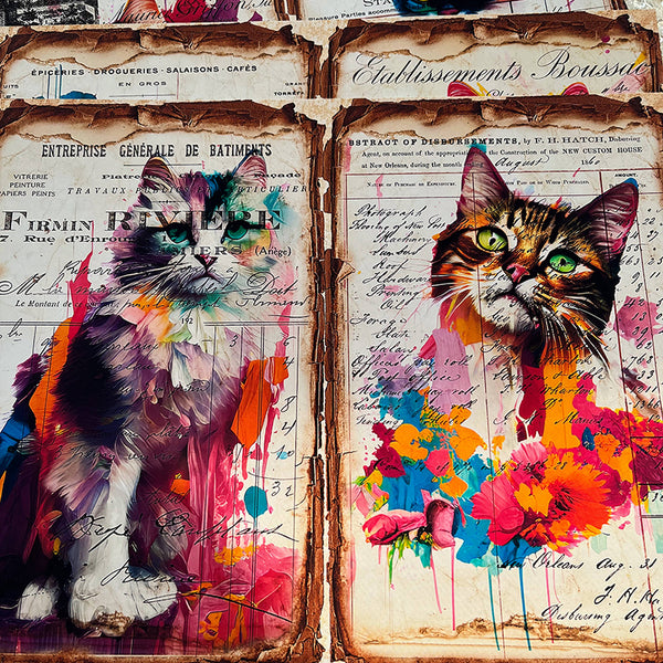 4PCS Vintage cat decorative background paper