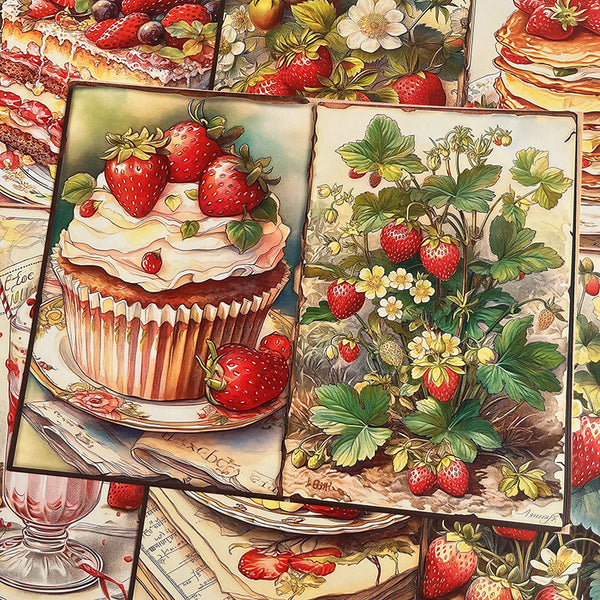 10PCS Vintage strawberry cake background paper