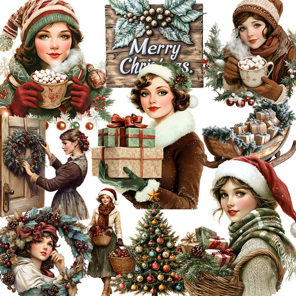 20PCS Vintage Christmas Girl Sticker