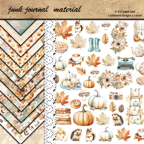 12PCS Autumn splendor material paper