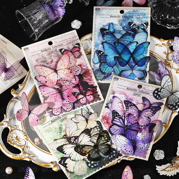 20PCS The white moon reflects the butterfly series sticker