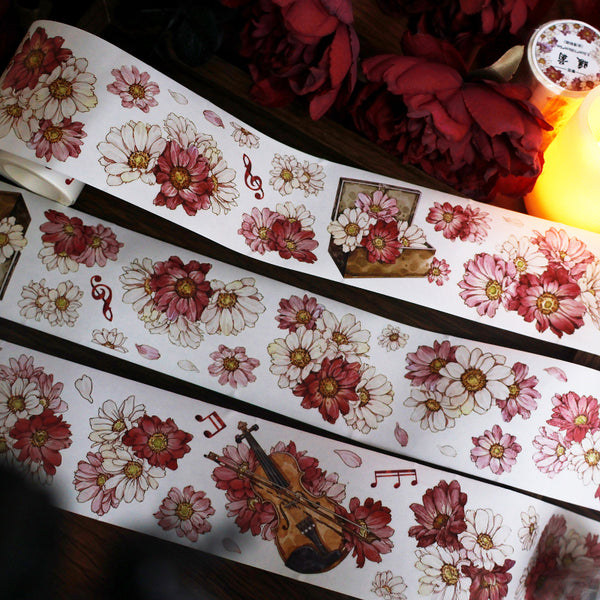 Whole Roll 5.5cm*5m Warm chrysanthemum Die Cutting Washi/PET/Shell Light PET Tape