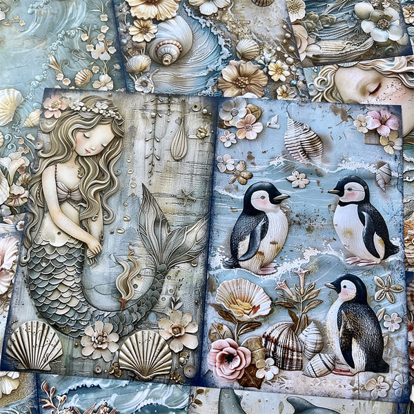 10PCS Sea mermaid shell background paper