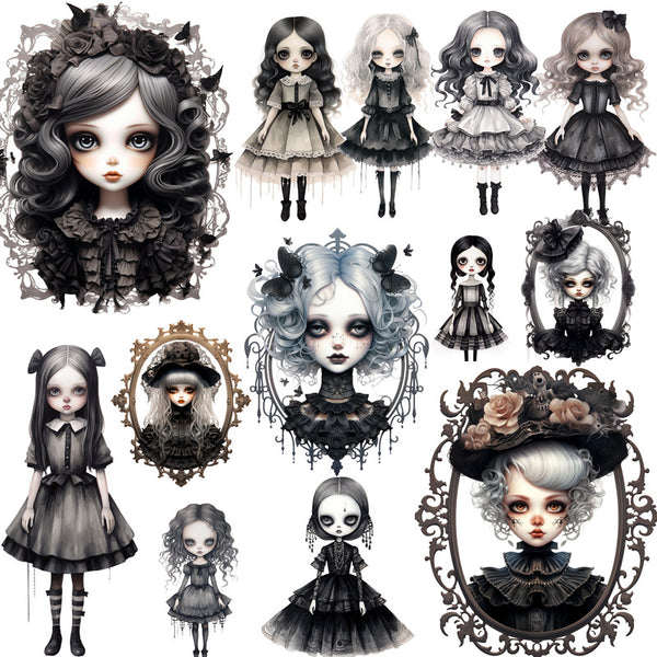 12PCS Gothic black dress doll sticker