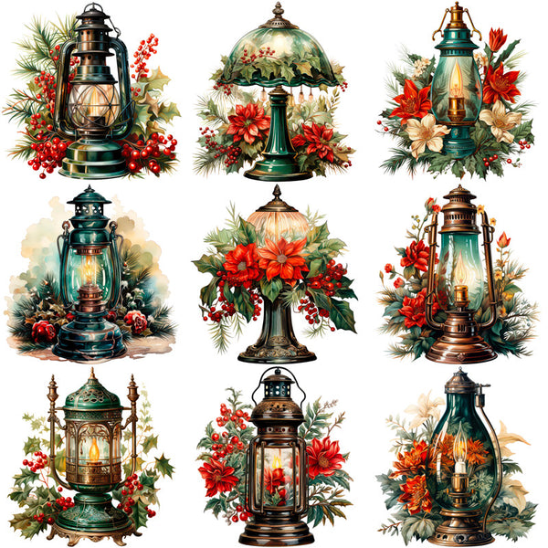 12PCS Vintage flower lantern sticker