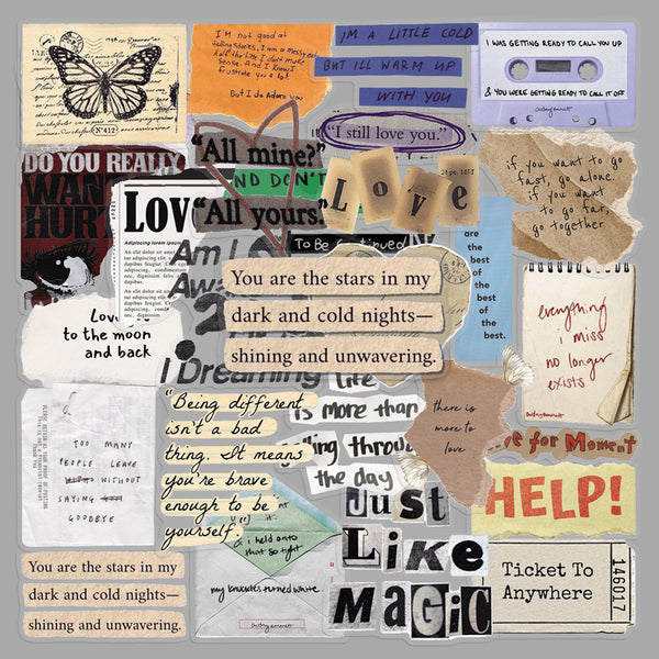 50PCS Retro English fragments Sticker