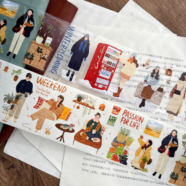 Whole Roll 7cm*5m Warm winter Die Cutting Washi/PET/Fog PET Tape