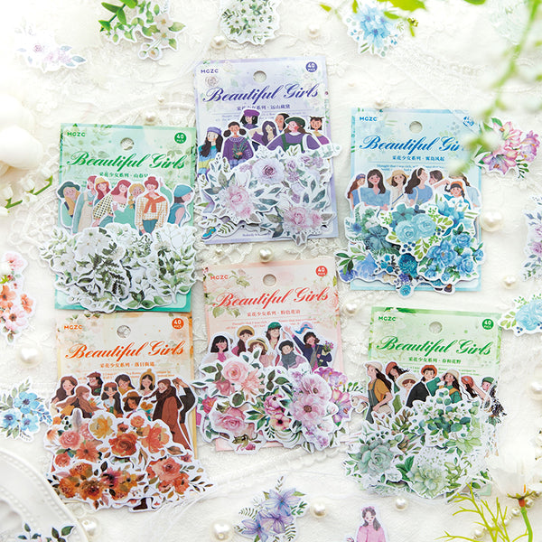 40PCS Flower picking girls series sticker