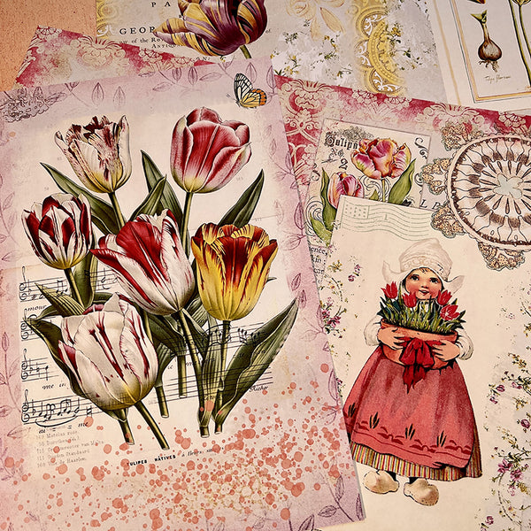 6PCS Vintage tulip background paper