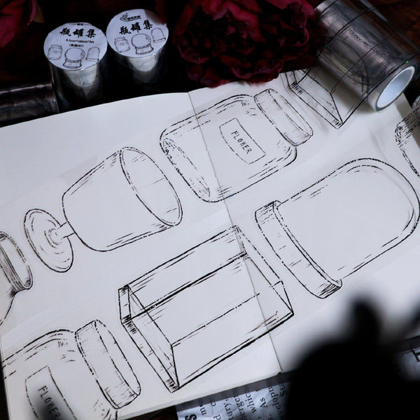 Whole Roll 6.5cm*3m Bottle jar collection Die Cutting PET/Shell Light PET Tape