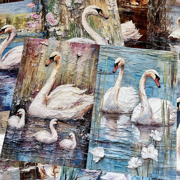 6PCS Oil painting Swan Lake background paper