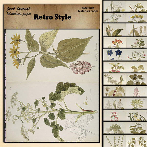 12PCS Hand drawn plants material paper