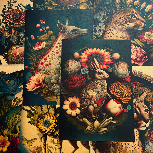 8PCS Vintage animal flower background paper
