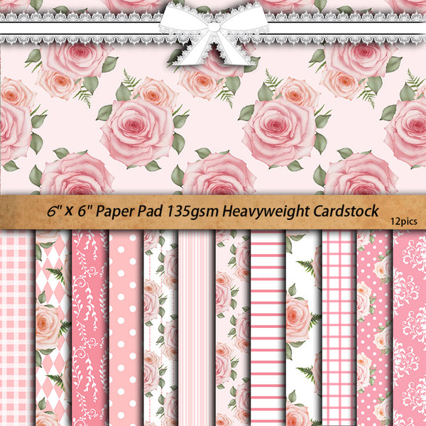 12PCS Pink rose material paper