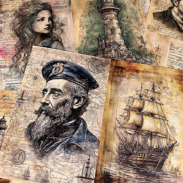 8PCS Nautical captain background paper