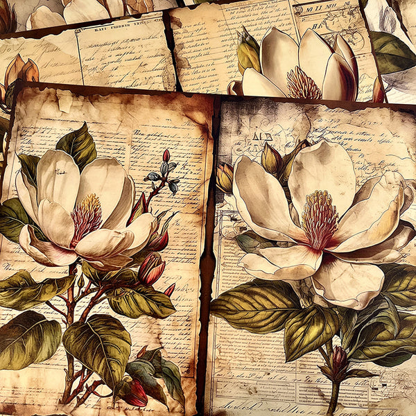 10PCS Vintage Magnolia background paper